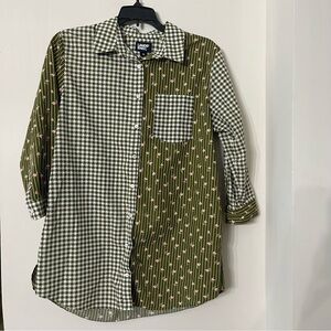 Lands' End Women’s Green and White Checkered Shirt